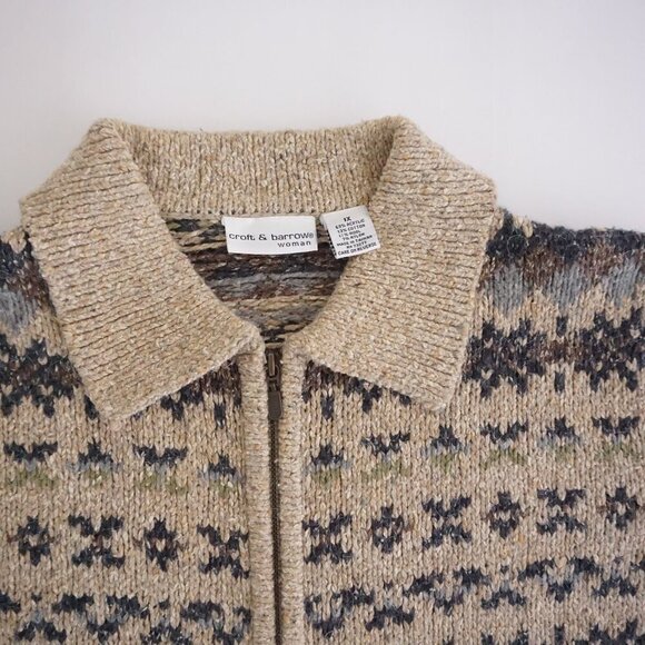 Vintage Craft & Barrel Taupe Knit w Navy Grandmac11% Wool Cardigan Sweater 1X - Picture 10 of 10